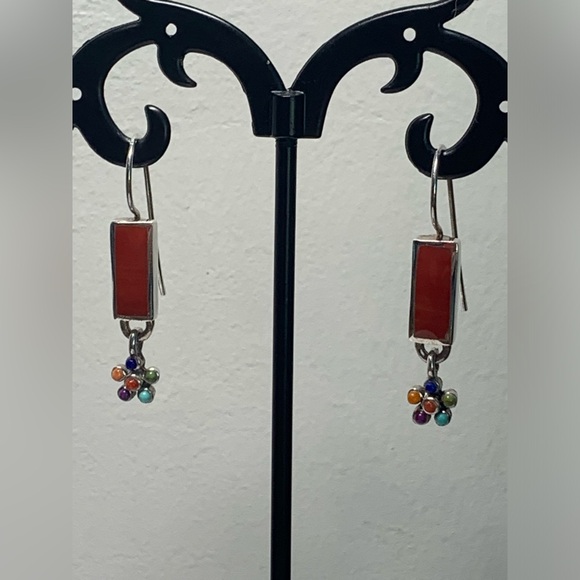 Silpada Vintage Sterling Silver Spiney Oyster Multi-Stone Flower Dangle Earrings - Picture 2 of 14